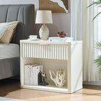 LEYAOYAO 31" Wide Fluted Nightstand with Charging Station, Oversized Extra Large 1 Drawer Night Stand with Golden Handle, White Wood Bedside Table Tall End Tables,for Bedroom, Living Room, Hallway