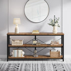Tribesigns 55-Inch Industrial Sofa Table, 3-Tier Console Table with Metal Frame and Open Shelves, Modern Decorative Shelf, Open TV Shelf for Living Room, Entryway, Hallyway (Brown and Black)