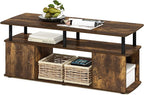 Furinno Jaya Coffee Table, Rectangle Modern Coffee Table with Open Shelf, Side Table with Side Storage, for Living Room, Bedroom, Home Office, Amber Pine