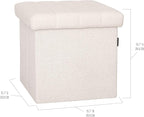 Seville Classics Cushioned Fabric Ottoman Hidden Storage Chest Footrest Chair, Padded Seat for Bedroom, Dorm, Loft, Living Room, Entryway, Hallway, White Boucle, 15.7" Cube