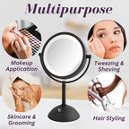 JERDON Lighted Makeup Mirror with Magnification - 1X and 8X Magnification - Black Makeup Mirror - Model HL8808BKL
