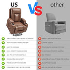 PELUMY Manual Lift Recliner Chair for Elderly with Massage & Heat, Oversized Heavy Duty 350 lbs Recliner with Cup Holders & USB Ports, Infinite Positioning Lift Chair (Breathable Leather, Brown)