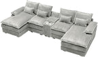 HYJT-H&K 124" U Shaped Cloud Couch Sectional, Comfy Fluffy Plush Corduroy Light Grey Sectional Couches for Living Room, Modern Modular Corduroy Couch Sectionals with Central Console & Double Chaise