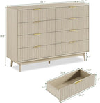 LYNSOM Fluted 8 Drawer Dresser for Bedroom, 55" Wide Modern Chest of Drawers with Curved Profile Design and Metal Handles, Wood Dresser TV Stand & Storage Organizer for Bedroom, Hallway, Beige