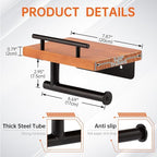 Toilet Paper Holder with Wood Shelf, Wall Mount Toilet Paper Roll Holder with Wooden Shelf and Matte Black Stainless Steel Pipe, Tissue Roll Holder for Bathroom Washroom (Light Brown, 7.9'' x 5.9'')