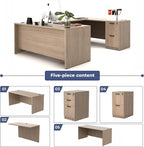 100.4" U-Shaped Executive Computer Desk with Lockable File Cabinets, Large Home Office or Business Workstation with Drawers, Cable Management (Lime)