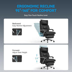 Reclining Office Chair with Footrest - 25.6" Wide Seat & Adjustable Seat Depth, Big and Tall High Back Leather Executive Home Office Desk Chair 400lbs, Black
