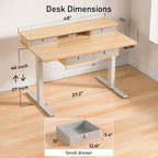 48 * 30 Inches Electric Standing Widened Desk Adjustable Height with 4 Drawers, Double Storage Shelves, Home Office Workstation Sit Stand up Desk (Nature)