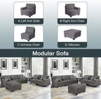 Legend Vansen Modular Sectional Sofa U Shaped Couch with Ottoman Modern Reversible Corner Sectional Couch for Living Room (Dark Grey, 2+3 with Ottoman)