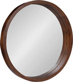 Kate and Laurel Hutton Round Decorative Modern Wood Frame Wall Mirror, 22 Inch Diameter, Walnut Finish
