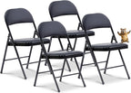 Oline Vinyl Folding Chairs, Padded Vinyl Cushion Chairs with Durable Metal Frame, Indoor Outdoor Stackable Foldable Guest Chairs for Office Wedding Kitchen Dining, 300lb Capacity (Black, 4 Pack)