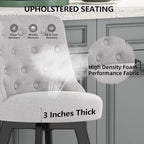 MINCETA Set of 2 Upholstered Bar Stools - 26 Inch Swivel Counter Height Stools with Low Tufted Back, Footrest & Performance Fabric - Round Seat for Kitchen Island & Home Bar Gray and Beige