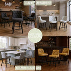 MINCETA Bar Stools Set of 4, PU Leather Barstools, 26 Inch Upholstered Counter Stools with Low Tufted Back and Footrest, Swivel Counter Height Barstools for Kitchen Island Home Bar Khaki