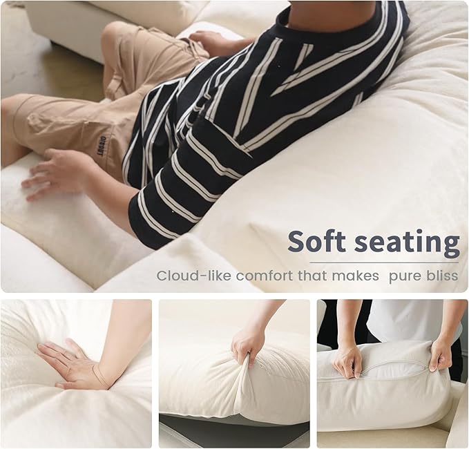 WJShome Cloud Couch Modular Sectional Sofa, 134" U Shaped Couch for Livingroom, Oversized Convertible Wide Seater with 2 Ottomans Living Room Set, Covers Washable&Replaceable,Beige