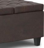 SIMPLIHOME Harrison 30 inch Wide Transitional Square Small Coffee Table Storage Ottoman in Distressed Brown Vegan Faux Leather, Assembled, for The Living Room and Bedroom