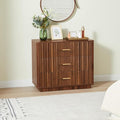 Fluted Dresser for Bedroom with 3 Drawers, 31.5" Wide Modern Chest of Drawers with Metal Handle, Large Storage Dresser, Wood Closet Clothes Storage Organizer for Nursery Living Room, Hallway, Walnut