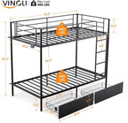 Karl home Metal Bunk Bed Twin Over Twin with 2 Storage Drawers, with USB Charging Station and LED Lighted, Safety Guardrail & Ladder, Easy Assembly, Space Saving, No Noise, No Box Spring Needed, Black
