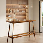 LITTLE TREE 63" Bar Table, Counter Height Table with Solid Wood Legs, Retro Long Kitchen Bar Table for Home Kitchen, Dining Room, Living Room, Bistro, Balcony,Pub (Rustic Brown)
