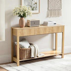 VEVOR 47 in Console Table, Farmhouse Desk Behind The Couch with Drawers and Bottom Storage Shelf, Wooden Rectangle Entrance Narrow Sofa Table for Hallway, Bedroom, Living Room, Foyer, Burlywood