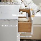 T4TREAM Fluted 3 Drawer Dresser, 32" Tall Modern Chest of Drawers with Faux Marble Top, Curved Profile Design, Wood Drawer Organizer for Bedroom, Living Room, Hallway, Entryway, Solid White