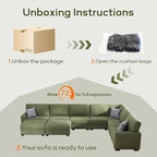 Wanderwell Oversized Modular Sectional Sofa, 6-Seater U Shaped Couches with Movable Ottoman,Corduroy Sectional Couch with Wide and Deep Seats Suitable for Living Room,Bedroom,Apartment (Olive, L-7)