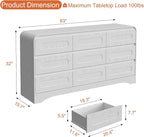 Dresser for Bedroom with 9 Drawers, 63" Large Modern Dressers & Chest of Drawers with Curved Profile Design, Wood Closet Clothes Storage Long Dressers Organizer for Bedroom Living Room Hallway, White