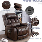 MAEVIS Large Genuine Leather Lift Recliner Chairs, Dual Motor Lift Chiars Recliner for Elderly,Extended Footrest and Lumbar Pillow for Tall Man,Heating and Massage, USB and Type-C Ports(Brown)