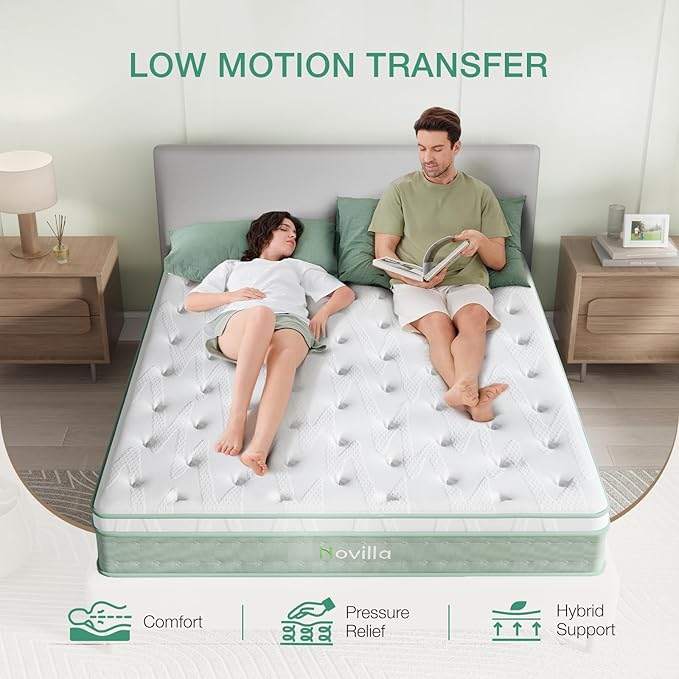 Novilla Full Mattress, 12 Inch Hybrid Mattress in a Box, Gel Inflation Memory Foam with Pocket Coils for a Cozy Night, Durable Support, Full Size Pillow Top Mattresses