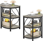 Tribesigns Half Round End Table for Living Room Set of 2, 3-Tier Half Side Table with Metal Frame, Industrial Half Moon Table with Storage Shelves for Entryway, Bedroom, Grey
