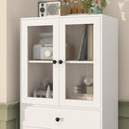 Tall Bathroom Storage Cabinet with Glass Doors, 67" Tall Freestanding Linen Cabinet with Adjustable Shelves, Floor Standing Organizer for Bathroom, Living Room, Kitchen, (White)