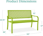 Best Choice Products Outdoor Bench 2-Person Metal Steel Benches Furniture for Garden, Patio, Porch, Entryway w/Geometric Backrest, 790lb Capacity - Lime Green