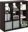 Furinno Cubicle Book Shelf, 9-Cube Bookshelf, Triple Thick Frame Cube Storage Organizer, Bookcase, 15.4 x 43.8 x 43.4, for Home Office, Living Room, Black Oak