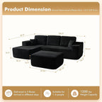 106" Cloud Sectional Couch with L-Shape Chaise & Ottoman, No Assembly Modular Sofa, Deep Seat Corduroy Boneless Couched for Living Room (Black Stripe Corduroy, Left Facing Chaise with Ottoman)