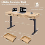 55x22 Inch Electric Standing Desk with One-Piece Desktop, Adjustable Height Computer Desk w/3 Storage Drawers & Power Outlets,Sit to Stand Up,Gaming Table for Home Office and Study, Natural Oak