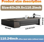 Modern Large Desk, Modern L-shaped Desk With Side Cabinets, Executive Desk With Combination Lock Drawer, Business Furniture Desk With Simple Cable Management (chair Not Included)(63x29.5x110inch)