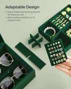 SONGMICS 2-Layer Jewelry Box, Jewelry Organizer with Handle, Removable Jewelry Tray, Jewelry Storage, Floating Effect, 8.1 x 9.4 x 4.3 Inches, Christmas Gift, Forest Green UJBC165C01