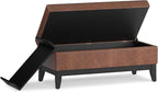 SIMPLIHOME Oregon 42 inch Wide Transitional Rectangle Storage Ottoman Bench with Tray in Distressed Saddle Brown Vegan Faux Leather, Assembled, For the Living Room, Entryway and Family Room