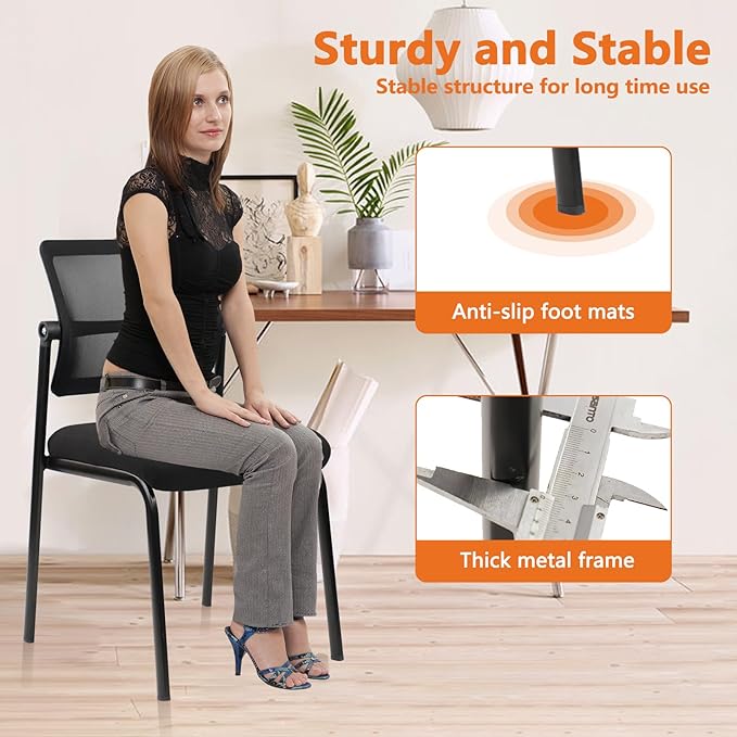 CLATINA Stacking Armless Office Waiting Room Chair with Adjustable Backrest, Mesh Stackable Guest Reception Desk Chairs with Ergonomic Lumbar Support for Home Conference Lobby Side School, Black, 4PK