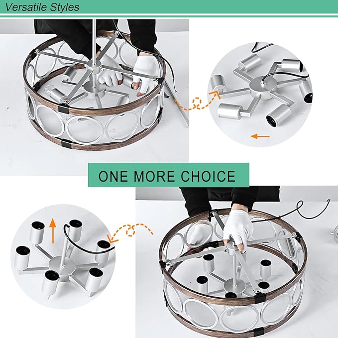 Semi Flush Mount Ceiling Light Fixture Ceiling Mount 6-Light Rustic Farmhouse Chandelier for Dining Room, Light Fixture Ceiling Round Metal Kitchen Light Fixtures Ceiling Mount