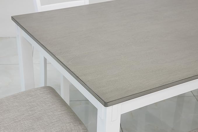 Signature Design by Ashley Stonehollow Casual Rectangular Dining Room Table Set with 4 Chairs and Bench, Set of 6, Foam Cushions, Wood, White and Gray