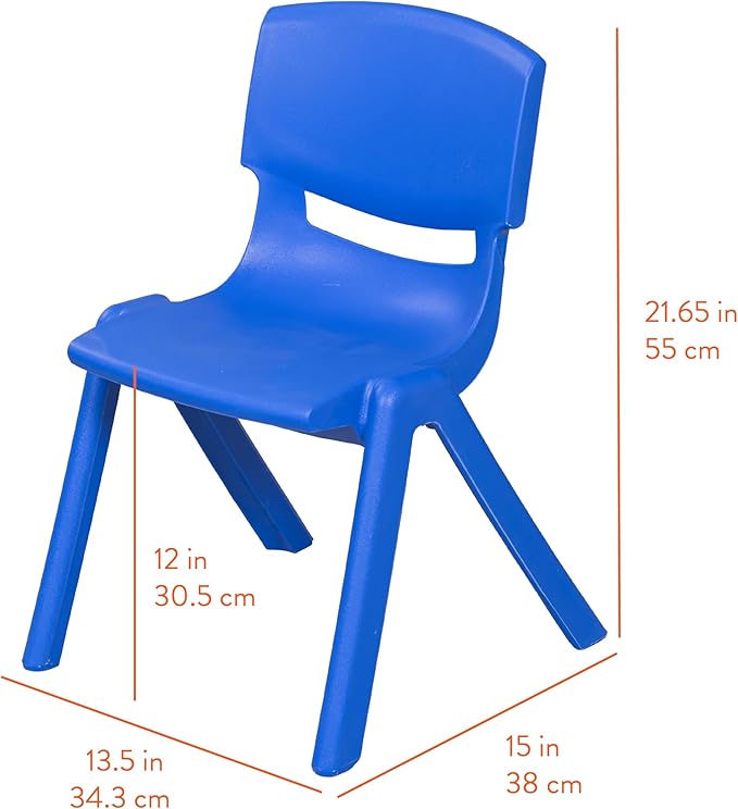 Stackable School Chairs, 12", Kids Furniture, Blue, 10-Pack