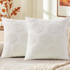 decorUhome Decorative Cream White Pumpkin Thanksgiving Throw Pillow Covers 18x18 Set of 2, Soft Chenille Jacquard Farmhouse Textured Pillow Covers for Couch Bed Sofa Autumn Harvest Halloween Holiday