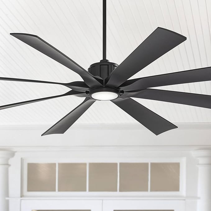 Possini Euro Design 70" Defender Modern Large Indoor Outdoor Ceiling Fan with LED Light Remote Control Matte Black Damp Rated for Patio Exterior House Home Porch Gazebo Garage Barn