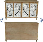 Accent Cabinet with 4 Doors, Hollow Carved Storage Sideboard, Wood Buffet Cabinet for Living Room, Dining Room, Entryway (4-Door 2 Compartment)