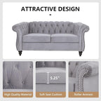 Velvet Sofa Couches Set, 3-Piece Mid Century Modern Upholstered Couch with Cushions, Home Sofa Sectional Furniture Sets, Comfy Tufted Chesterfield Couches for Living Room, Bedroom, Office