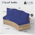 Patio Furniture Sets, 3 Piece Half-Moon Sectional Round Sofa Set, Outdoor Patio Furniture with Cushions for Beach, Pool, Balcony, Blue