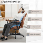High Back Office Desk Chair, Breathable Ergonomic Leather Chair with 5-Layer Seat Cushion with 135°Reclining Lumbar Support Adjustable Height Rolling Swivel Executive Armrests Chair, Brown