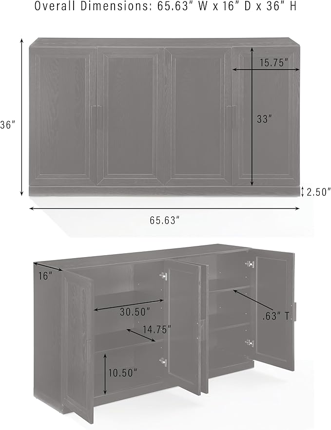 Crosley Furniture Essen 3-Piece Modern Glass Door Sideboard Buffet Cabinet and Kitchen Storage Pantry Set, Black