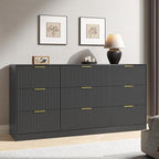 Dresser for Bedroom with 9 Drawer, 63” Long Black Dresser Modern Chest of Drawers with Metal Handle, Wood TV Stand Storage Organizer for Bedroom, Living Room, Black
