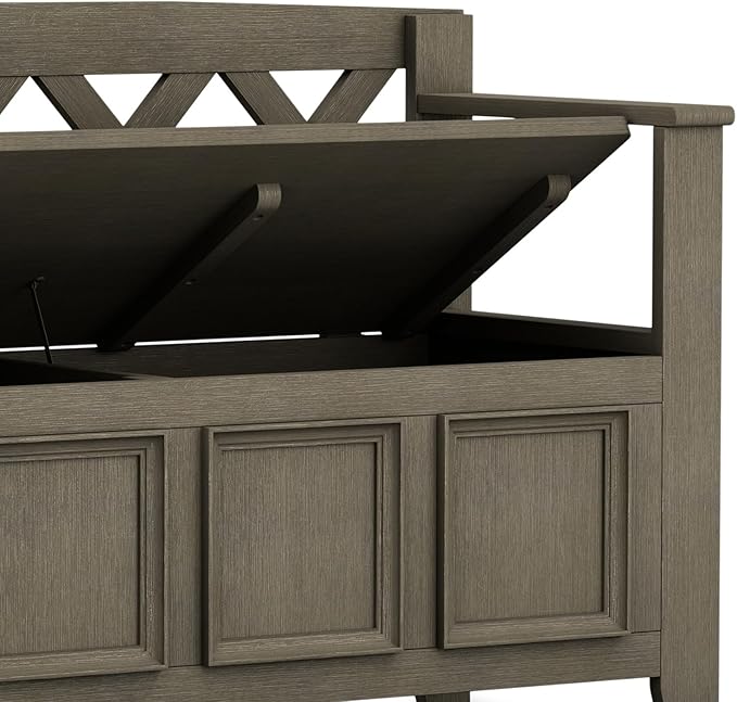 SIMPLIHOME Amherst Entryway Storage Bench - 48 inch Wide Solid Wood Hallway Seat in Farmhouse Grey, Transitional Bench for Entryway or Living Room with Lift-Up Lid and Spacious Storage